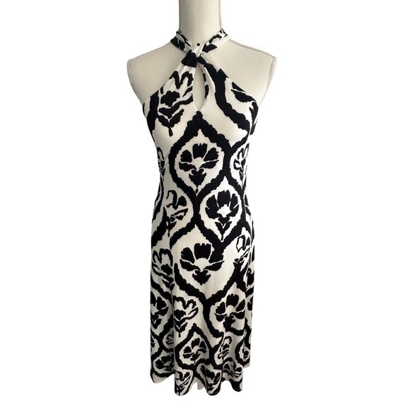 WHITE HOUSE BLACK MARKET WHBM Black White Keyhole Midi Dress Size 0 - Picture 1 of 6